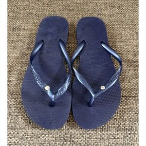 Havaianas Women's Flip Flops Sandals Size 6 Swarovski Crystal Blue